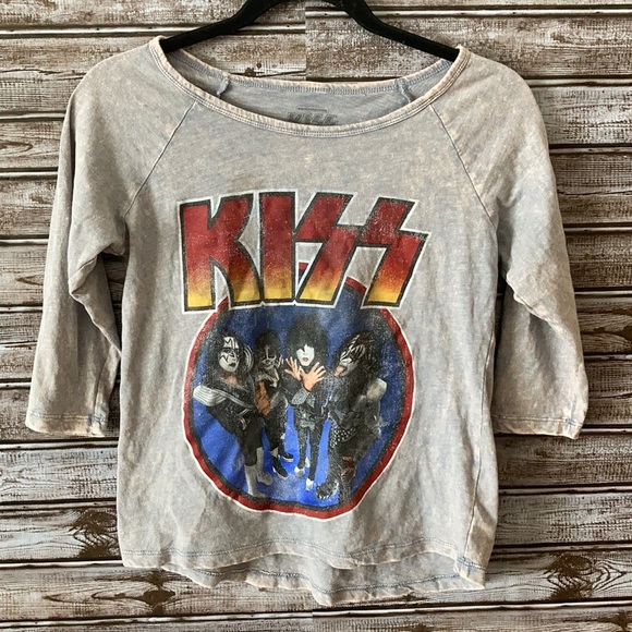 Tops - KISS 100% Cotton 3/4 Sleeve Bleached Shirt